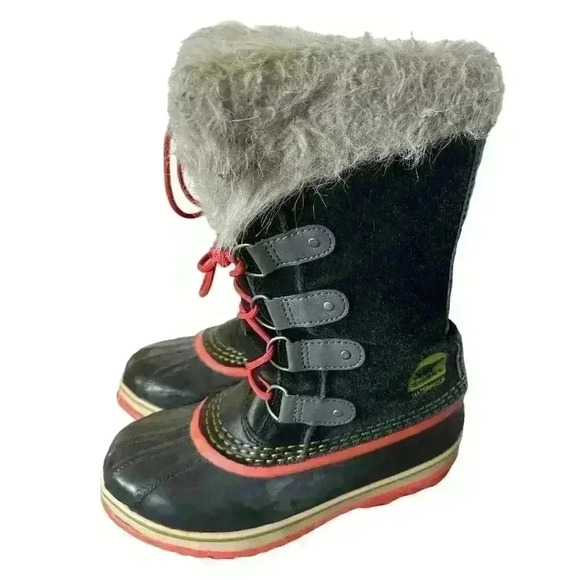 Sorel Joan of Arc Boot Girls Size 4 Black Suede Orange Rubber Waterproof - Picture 4 of 9